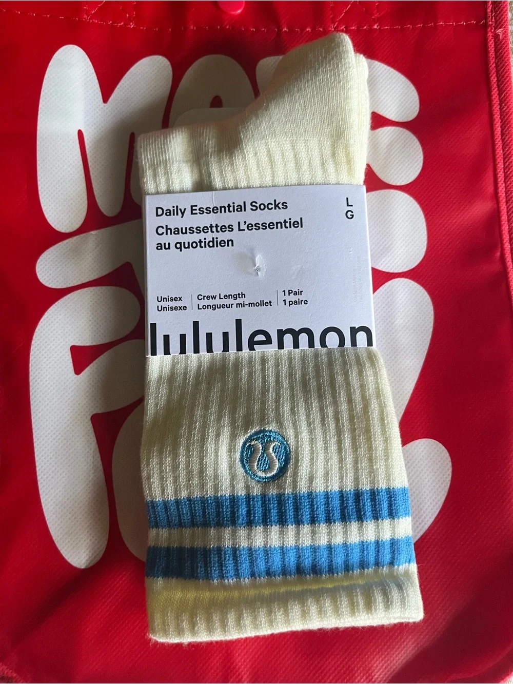 lululemon athletica Cream Crew Socks with Blue Stripes